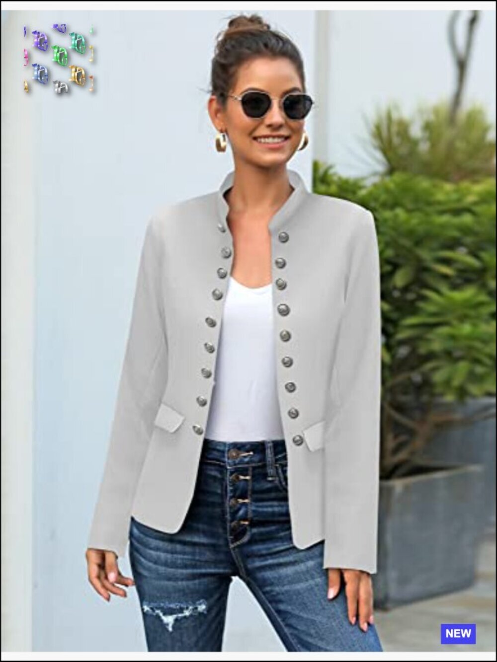 Classic Blazer Open Front Business Casual Chic Structured Work Jacket - Picture 6 of 7
